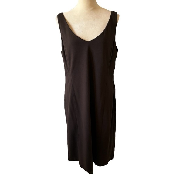 Eileen Fisher Brown V-neck Sleeveless Dress Large Office Career Business - Picture 1 of 10